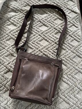 Women’s Brown Leather Messenger Bag with Adjustable Strap by Gun Tote’n Mamas
